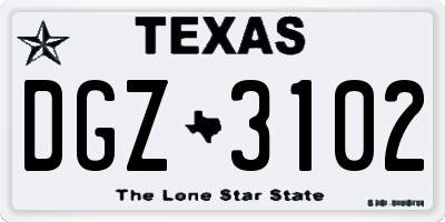 TX license plate DGZ3102