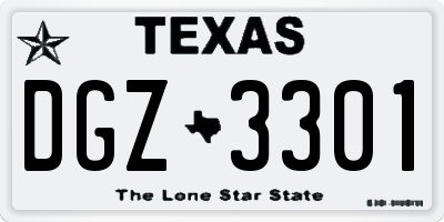 TX license plate DGZ3301