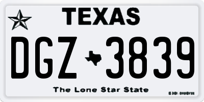 TX license plate DGZ3839
