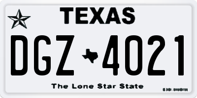 TX license plate DGZ4021