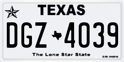 TX license plate DGZ4039