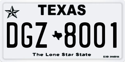 TX license plate DGZ8001