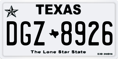 TX license plate DGZ8926