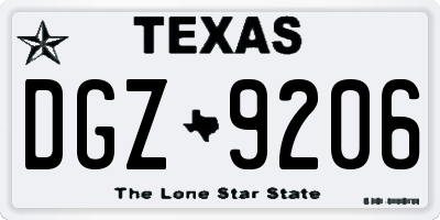 TX license plate DGZ9206