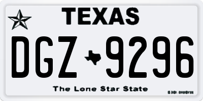 TX license plate DGZ9296