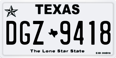 TX license plate DGZ9418