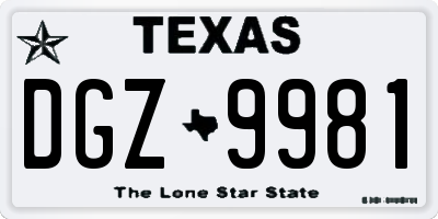 TX license plate DGZ9981