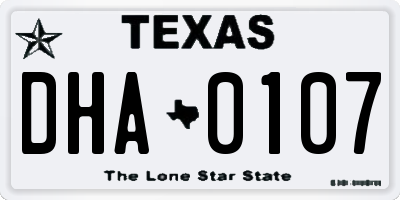 TX license plate DHA0107