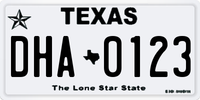 TX license plate DHA0123
