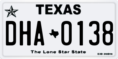 TX license plate DHA0138