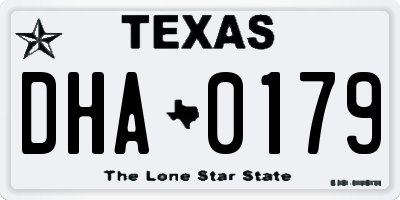 TX license plate DHA0179