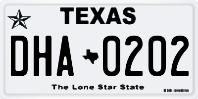 TX license plate DHA0202