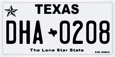 TX license plate DHA0208