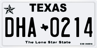 TX license plate DHA0214