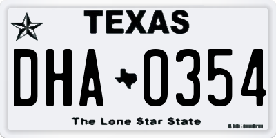 TX license plate DHA0354