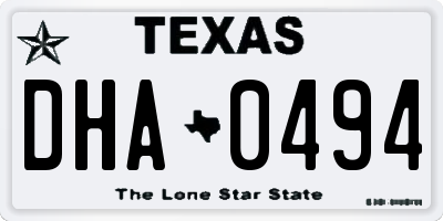 TX license plate DHA0494