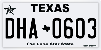 TX license plate DHA0603