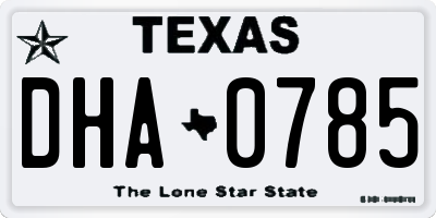 TX license plate DHA0785
