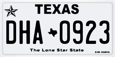 TX license plate DHA0923