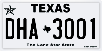 TX license plate DHA3001