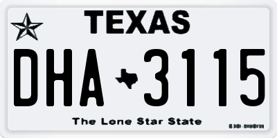 TX license plate DHA3115