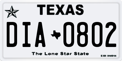TX license plate DIA0802