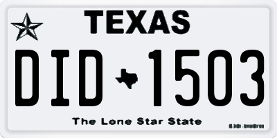 TX license plate DID1503