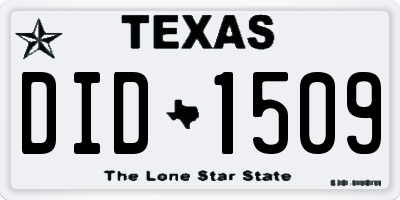 TX license plate DID1509