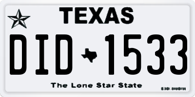 TX license plate DID1533