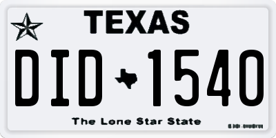TX license plate DID1540