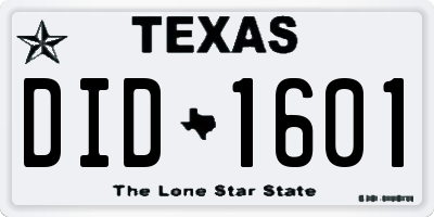 TX license plate DID1601