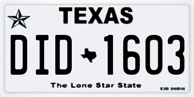 TX license plate DID1603