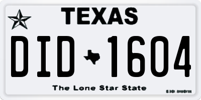 TX license plate DID1604