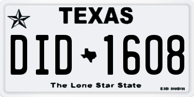 TX license plate DID1608