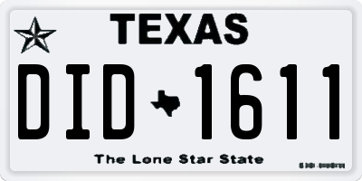 TX license plate DID1611