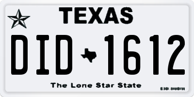 TX license plate DID1612