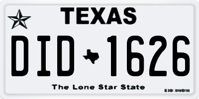 TX license plate DID1626