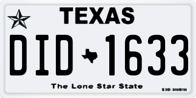 TX license plate DID1633