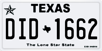 TX license plate DID1662