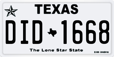 TX license plate DID1668