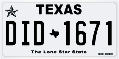 TX license plate DID1671