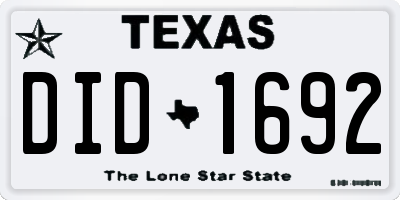 TX license plate DID1692