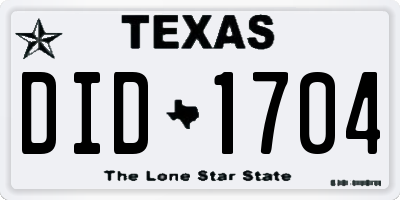 TX license plate DID1704