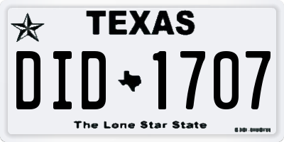 TX license plate DID1707