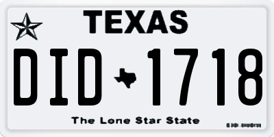 TX license plate DID1718