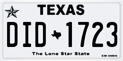 TX license plate DID1723
