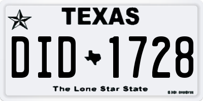 TX license plate DID1728