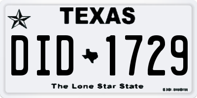 TX license plate DID1729
