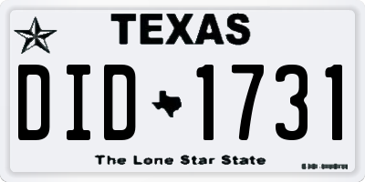 TX license plate DID1731
