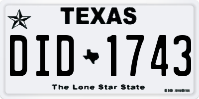 TX license plate DID1743